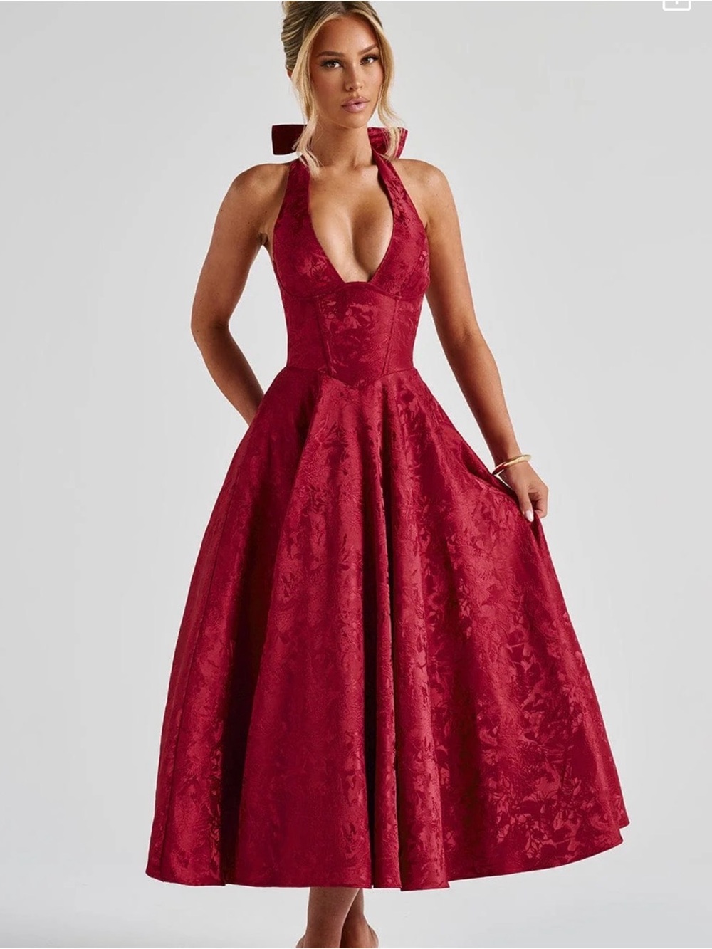 Babyboo Effie Midi Red Dress Jaquard XL